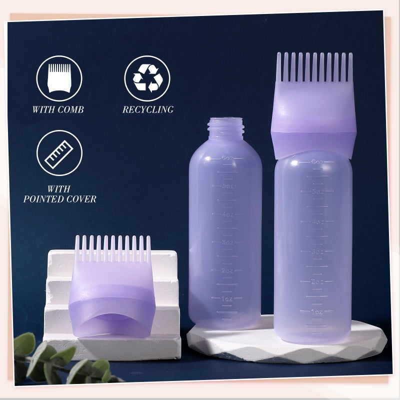 Pimoys Root Comb Applicator Bottle 6 Ounce Hair Oil Applicator 2 Pack Applicator Bottle for Hair Dye Bottle Applicator Brush with Graduated Scale, Purple - Image 3