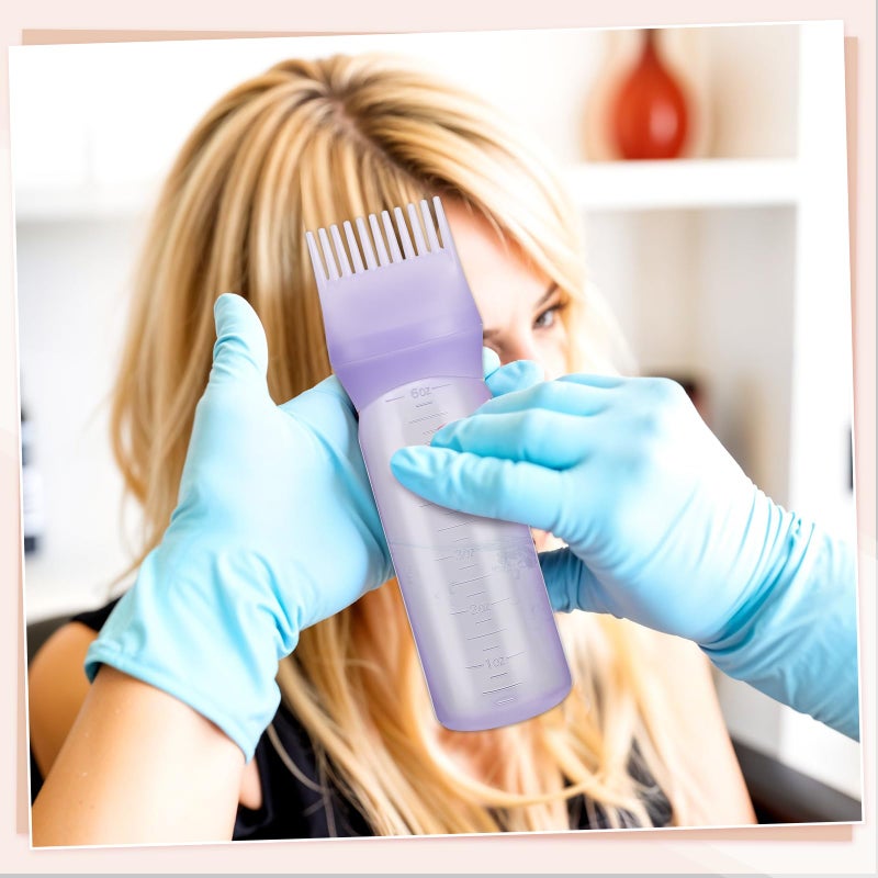 Pimoys Root Comb Applicator Bottle 6 Ounce Hair Oil Applicator 2 Pack Applicator Bottle for Hair Dye Bottle Applicator Brush with Graduated Scale, Purple - Image 4