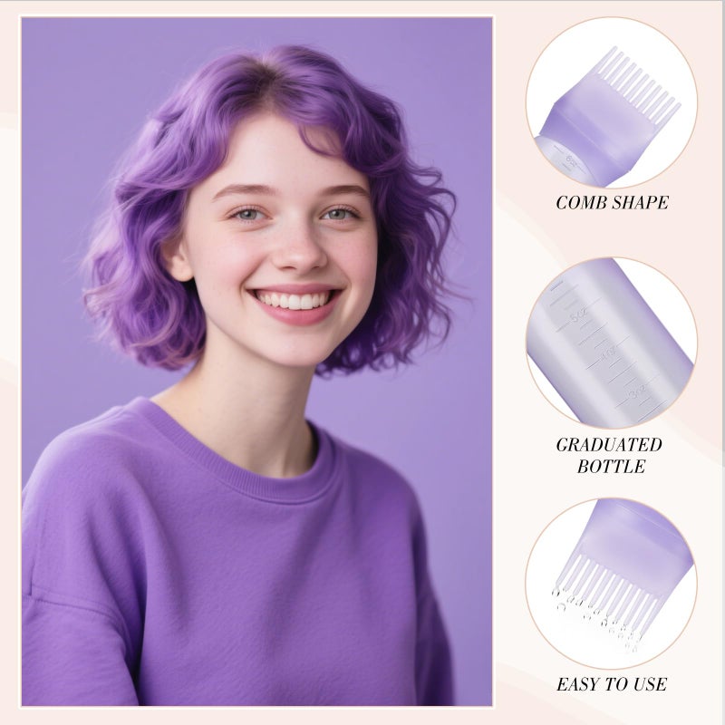 Pimoys Root Comb Applicator Bottle 6 Ounce Hair Oil Applicator 2 Pack Applicator Bottle for Hair Dye Bottle Applicator Brush with Graduated Scale, Purple - Image 5