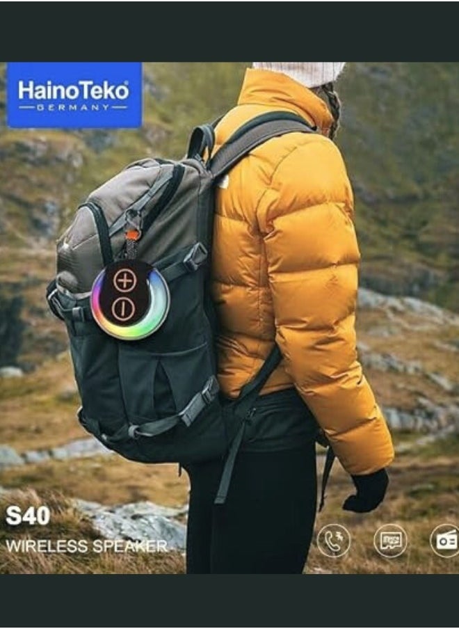Haino Teko HainoTeko S40 Portable Wireless Bluetooth Speaker with Hi‑Fi Stereo Sound, RGB LED Lighting, Button Control & Long Battery Life – Compact, Splash‑Resistant, 360° Bass Boost – Red – Ideal for UAE Home & Outdoor Use - Image 4