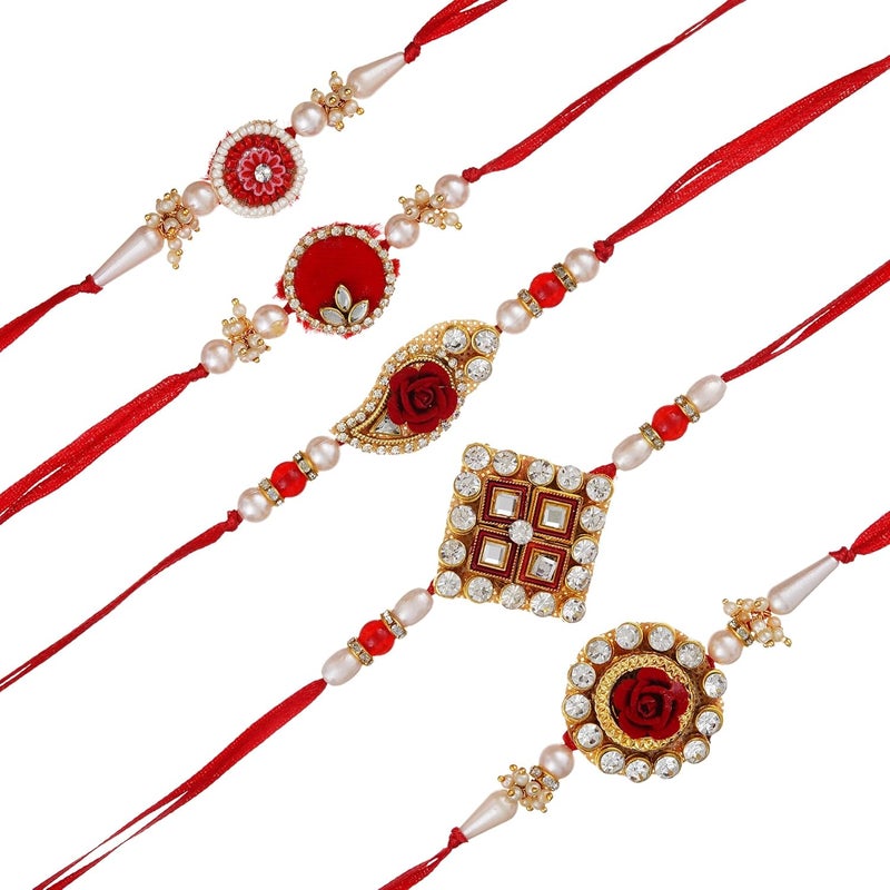 Webelkart Webelkart Combo Of 4 Lumba Rakhi Set For Bhaiya Bhabhi | Rakhi for Brother Bhabhi And Kids Rakhi Lumba Floral Rakhi | Rakhi Gifts, Rakhi for Sister (Model-2)  - Image 1