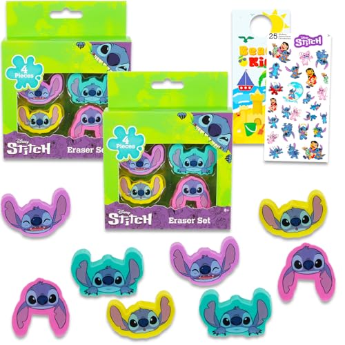 Disney Stitch School Supplies Set - Bundle with 8 Erasers Plus Stickers, Door Hanger, More | Disney Lilo and Stitch Stationery Supplies for Kids - Image 1
