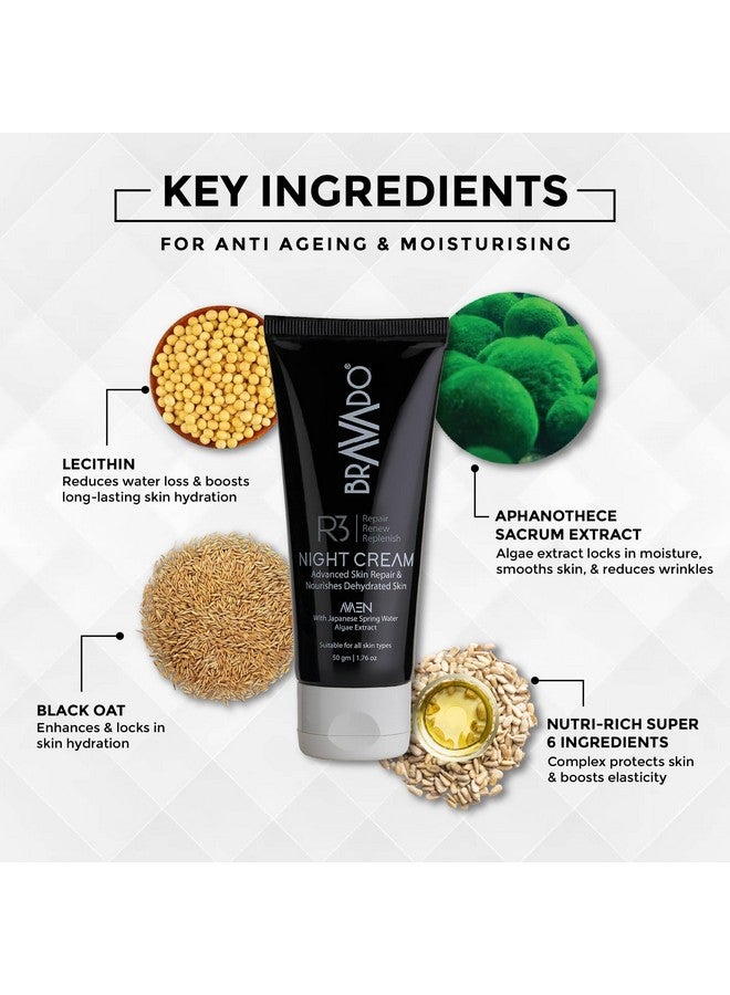 BRAVADO R3 Night Cream - Replenish Tired Skin | Reduces Fine Lines, Wrinkles, Dark Spots & Pores | Improves Skin Firmness | Anti-Ageing Night Cream | For Men & Women | Moisturizing Face Cream - 50g - Image 3