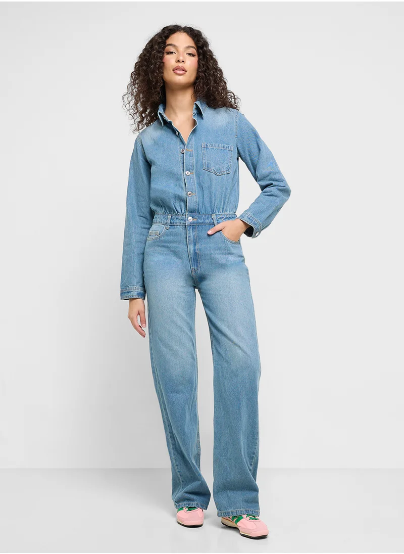 جينجر Denim Buttondown Jumpsuit