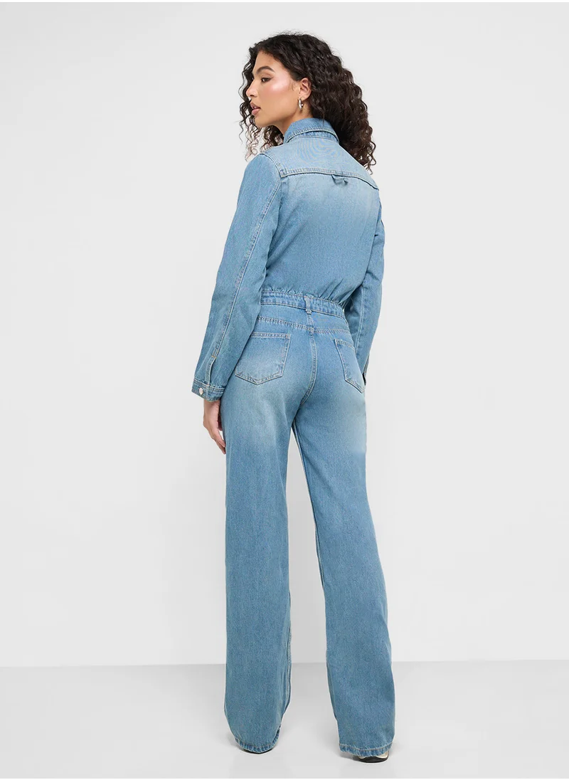 جينجر Denim Buttondown Jumpsuit
