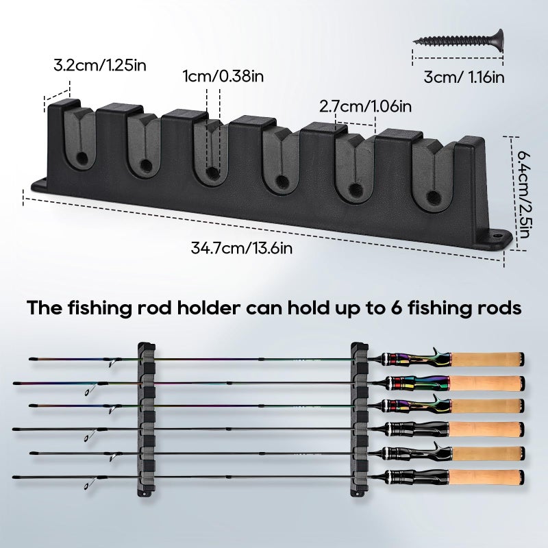 Axlksia Fishing Rod Holder Wall Mount, 1 Pair Fishing Pole Holders for Garage, Boats, 6 Fishing Rod Storage Racks (Horizontal Grey) - Image 3