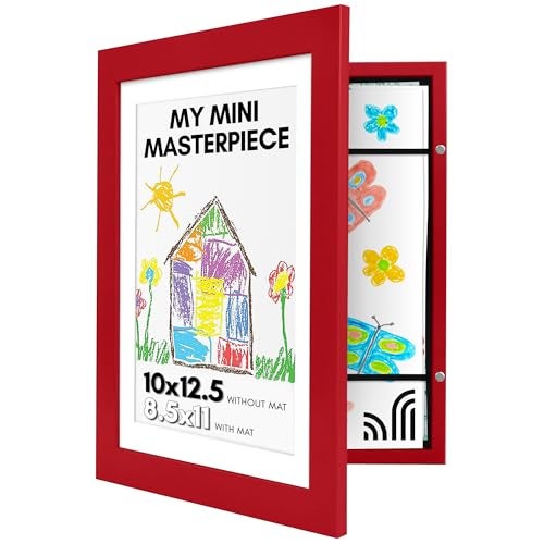 Americanflat Kids Artwork Frame Changeable Apple Red  Magnetic Door Holds 100 Art Pieces  85x11 Letter Size Display with Mat or 10x125 Without Mat  My Mini Masterpiece