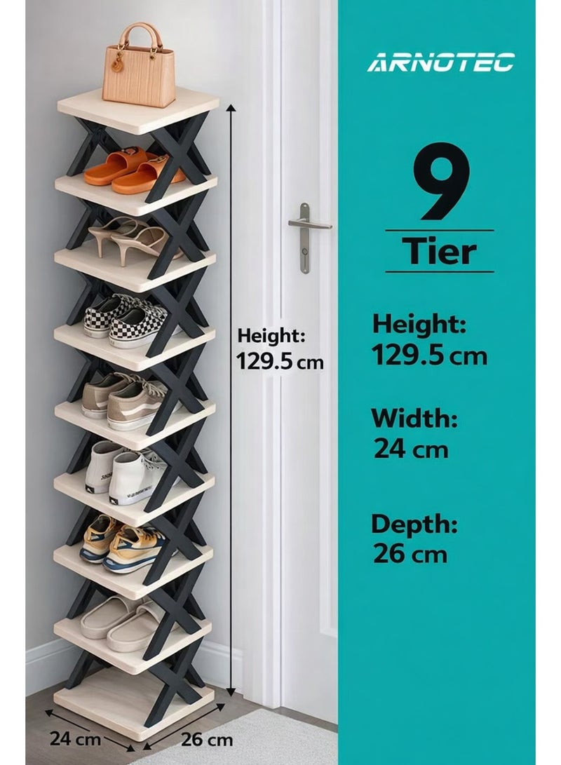 ARNOTEC رف أحذية عمودي 9 طبقات، منظم تخزين أحذية قابل للطي موفر للمساحة لمدخل المنزل، خزانة، غرفة نوم – خفيف الوزن، مستقر، صديق للبيئة، تصميم قابل للتكديس بحرية للمساحات الصغيرة - Image 1