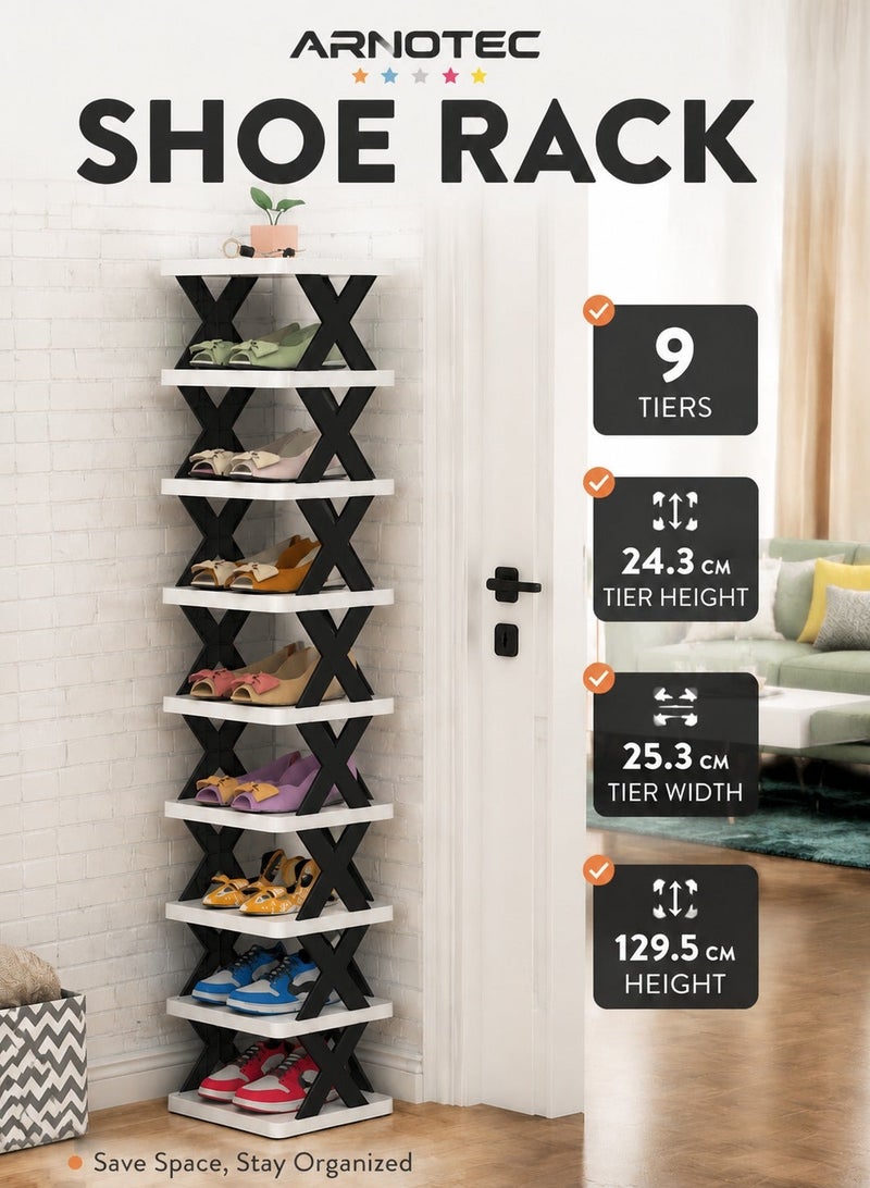 ARNOTEC 9-Tier Vertical Shoe Rack, Space-Saving Foldable Shoe Organizer, Compact Shoe Storage Tower for Entryway, Closet & Bedroom, Lightweight & Stable Design (129.5 × 26 × 24 cm) - Image 1