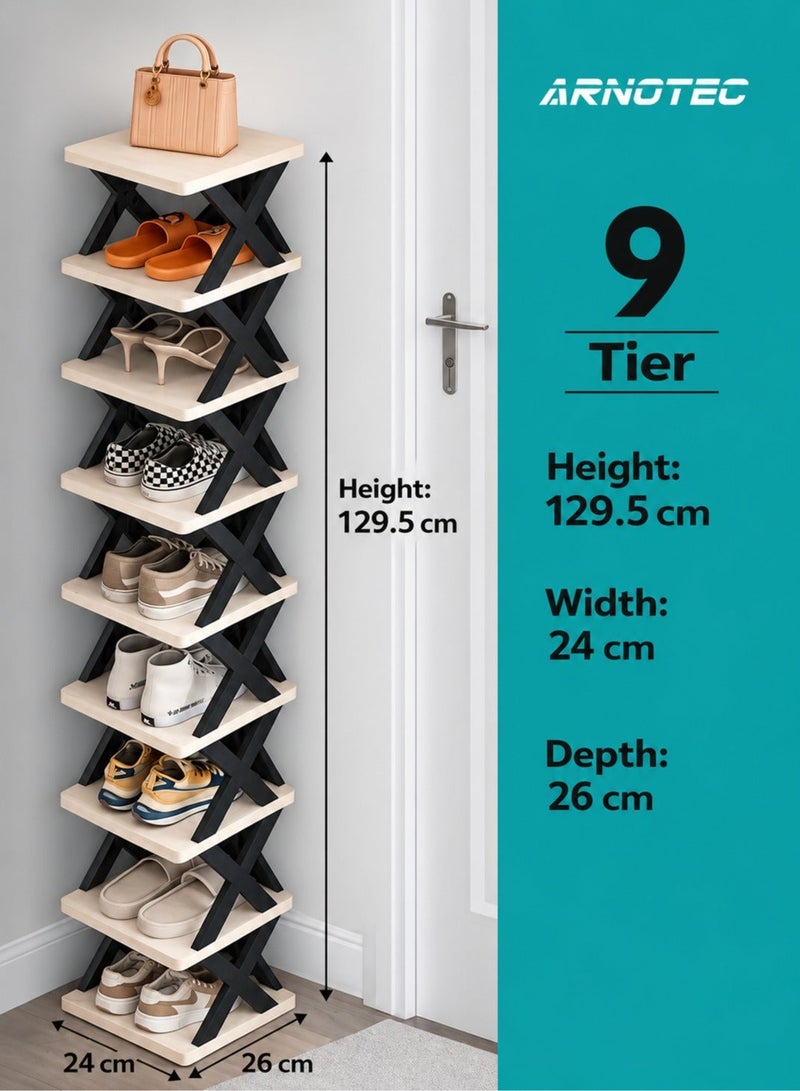 ARNOTEC 9-Tier Vertical Shoe Rack, Space-Saving Foldable Shoe Organizer, Compact Shoe Storage Tower for Entryway, Closet & Bedroom, Lightweight & Stable Design (129.5 × 26 × 24 cm) - Image 1