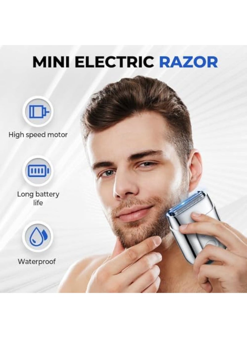 SYOSI Electric Razor for Men, Mini USB Foil Shaver with LED Display, 3 Floating Blades, 2025 Upgrade, IPX7 Waterproof Wet/Dry Shaver, Compact Pocket Design, Easy to Clean and Recharge (Silver) - Image 2