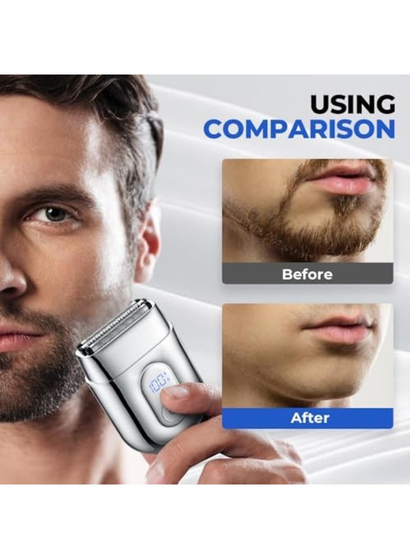SYOSI Electric Razor for Men, Mini USB Foil Shaver with LED Display, 3 Floating Blades, 2025 Upgrade, IPX7 Waterproof Wet/Dry Shaver, Compact Pocket Design, Easy to Clean and Recharge (Silver) - Image 5