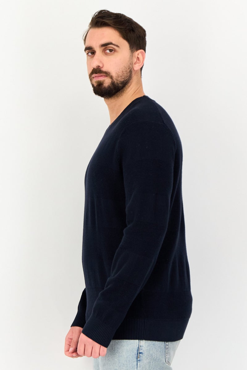 Celio Men Crew Neck Textured Long Sleeve Sweater, Navy - Image 4