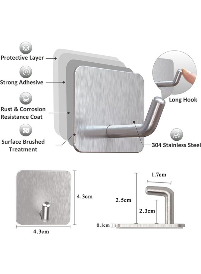 Fasola Adhesive Hooks, Bathroom Hooks, Heavy-Duty Hooks, Adhesive Bathroom Hooks Sets of 4 Hooks Self-Adhesive Hooks 304 Stainless Heavy Duty Sticky Hooks for Bathroom Kitchen Livingroom Camper - Image 2