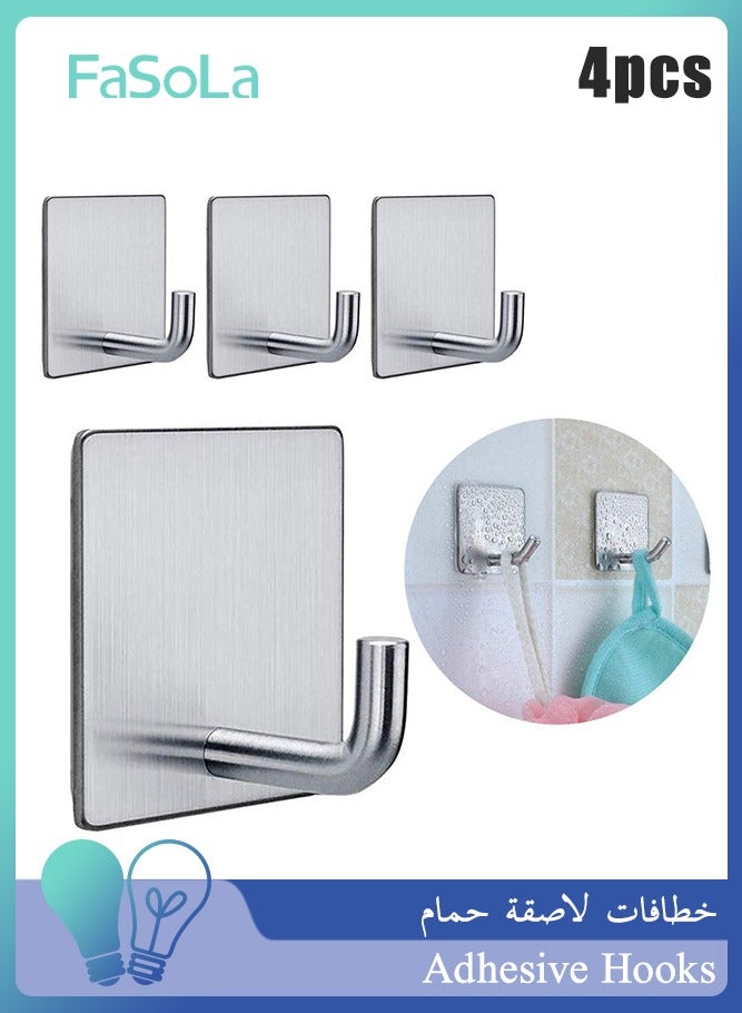 Fasola Adhesive Hooks, Bathroom Hooks, Heavy-Duty Hooks, Adhesive Bathroom Hooks Sets of 4 Hooks Self-Adhesive Hooks 304 Stainless Heavy Duty Sticky Hooks for Bathroom Kitchen Livingroom Camper - Image 1