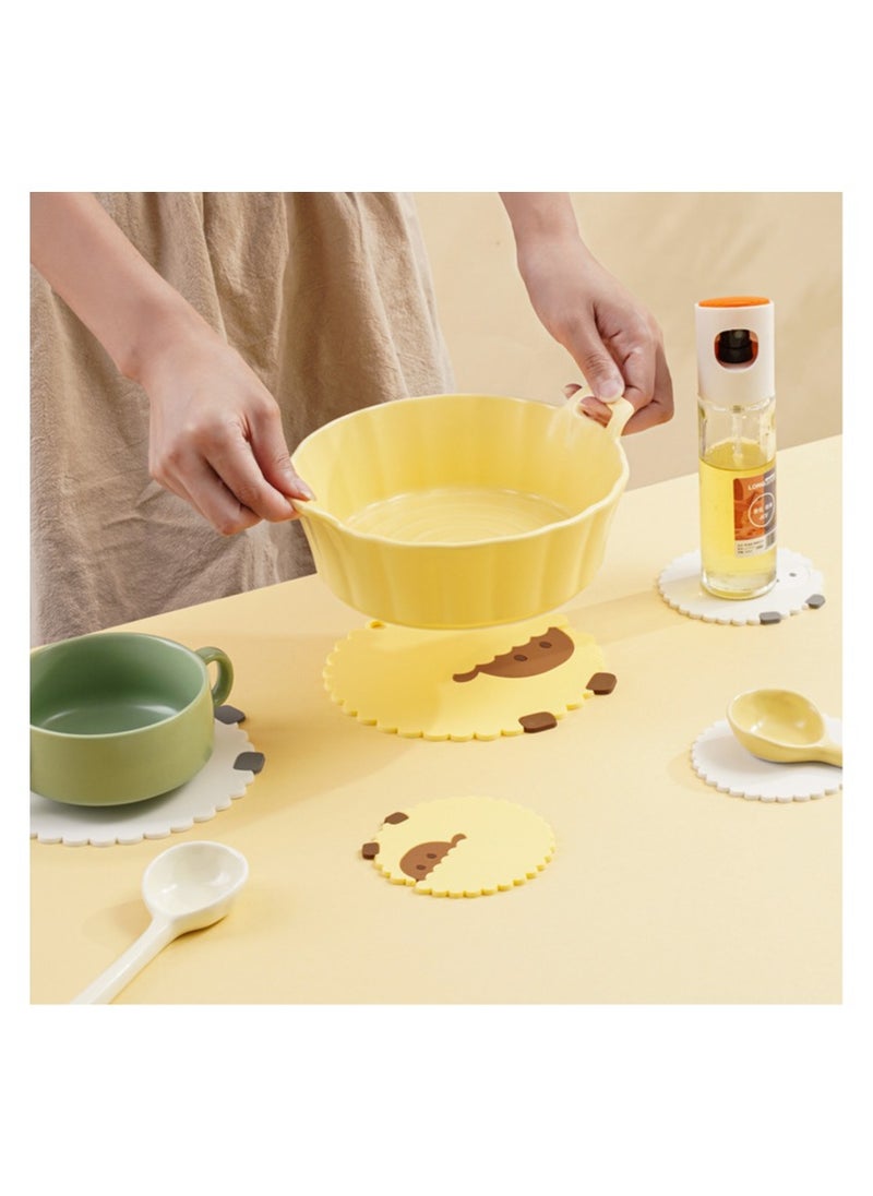 Generic - Cartoon Sheep Home Teacup Mat, Placemat, Bowl Mat Thickened Anti-Scalding And Heat-Resistant Food-Grade Silicone Insulated Bowl Mat 2 Piece (15*15cm, 9*9cm) - Image 1
