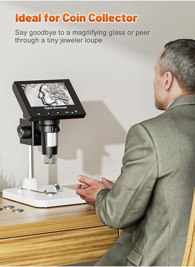 Garlo - Microscope, LCD Digital Coin Microscope 1000x, Coin Magnifier with 8 Adjustable LED Lights, PC View Compatible with Windows/MacBook, EDM4, 4.3 Inch - Image 1
