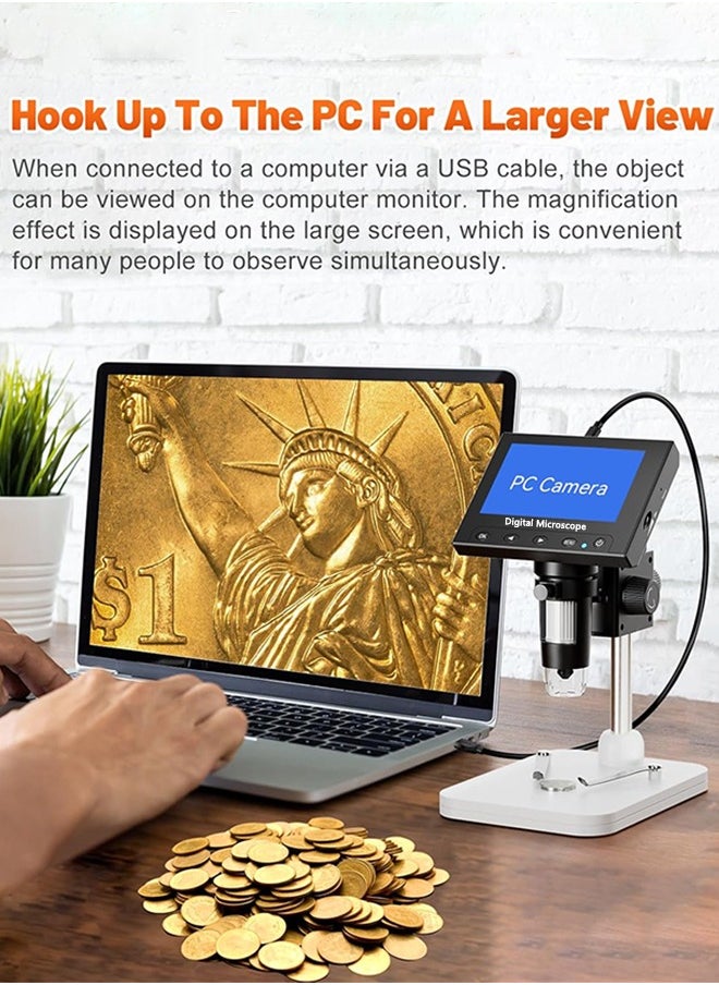 Garlo - Microscope, LCD Digital Coin Microscope 1000x, Coin Magnifier with 8 Adjustable LED Lights, PC View Compatible with Windows/MacBook, EDM4, 4.3 Inch - Image 1