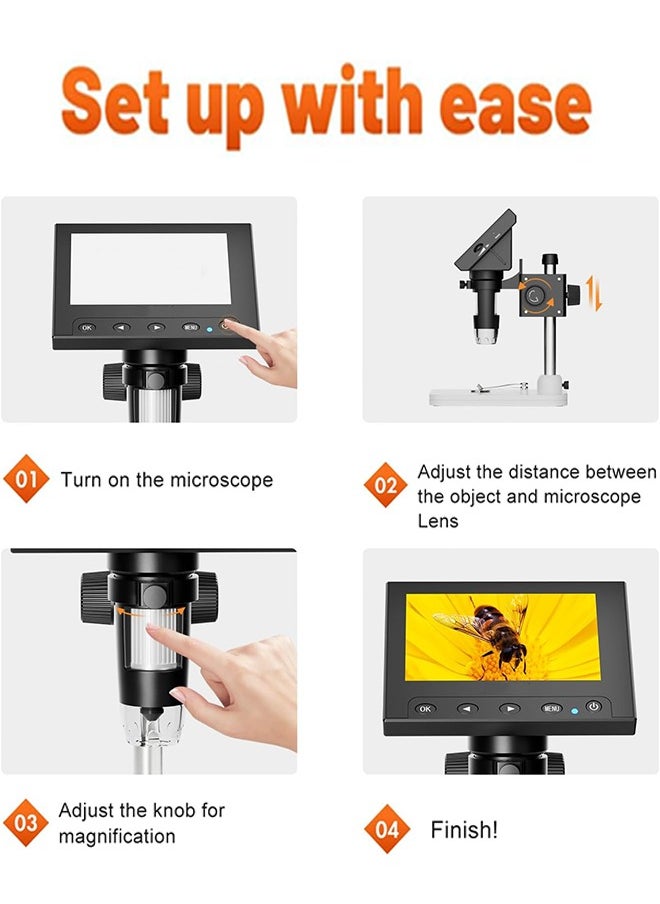 Garlo - Microscope, LCD Digital Coin Microscope 1000x, Coin Magnifier with 8 Adjustable LED Lights, PC View Compatible with Windows/MacBook, EDM4, 4.3 Inch - Image 1