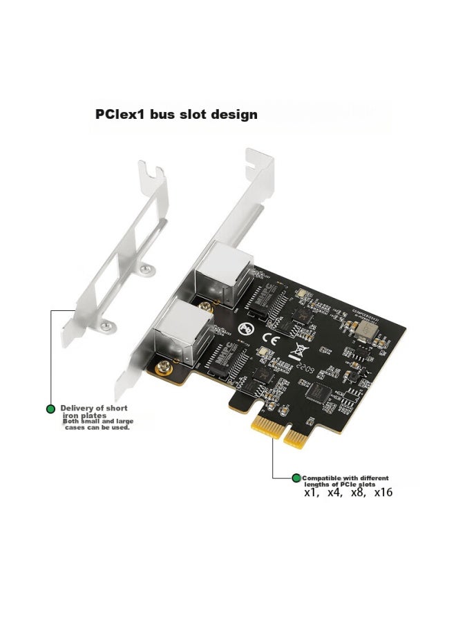 Percko Rtl8125b Dual Network Card Pciex1 2.5g Dual-port Network Card, 2500m Gigabit Network Card, Pxe Bootless Network Adapter, Compatible With Four-port Network Card - Image 2