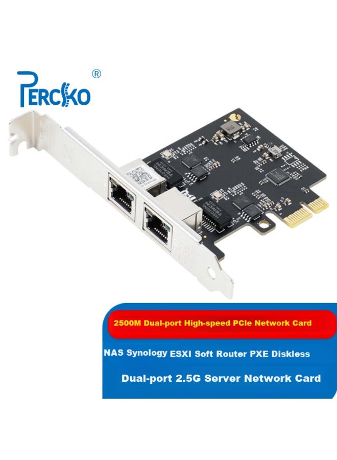 Percko Rtl8125b Dual Network Card Pciex1 2.5g Dual-port Network Card, 2500m Gigabit Network Card, Pxe Bootless Network Adapter, Compatible With Four-port Network Card - Image 1