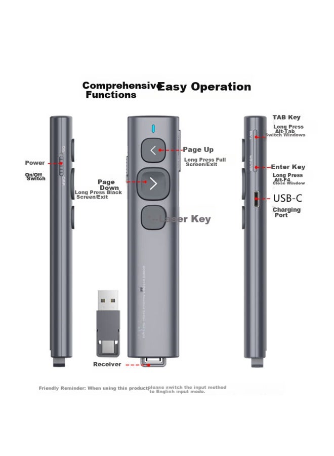 Norwii Laser Presentation Remote, Dual Interface Teacher's Ppt Projection Pen, Laser Page-turning Pen, Electronic Pointer For Lectures, Flipper For Courseware, Black N95 Plus - Image 4
