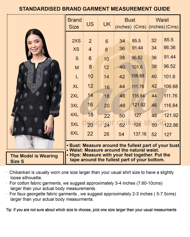 Ada Hand Embroidered Lucknow Chikankari Straight Round Neck Cotton Short Kurti Top for Women A911326 (2XL, Grey) - Image 3