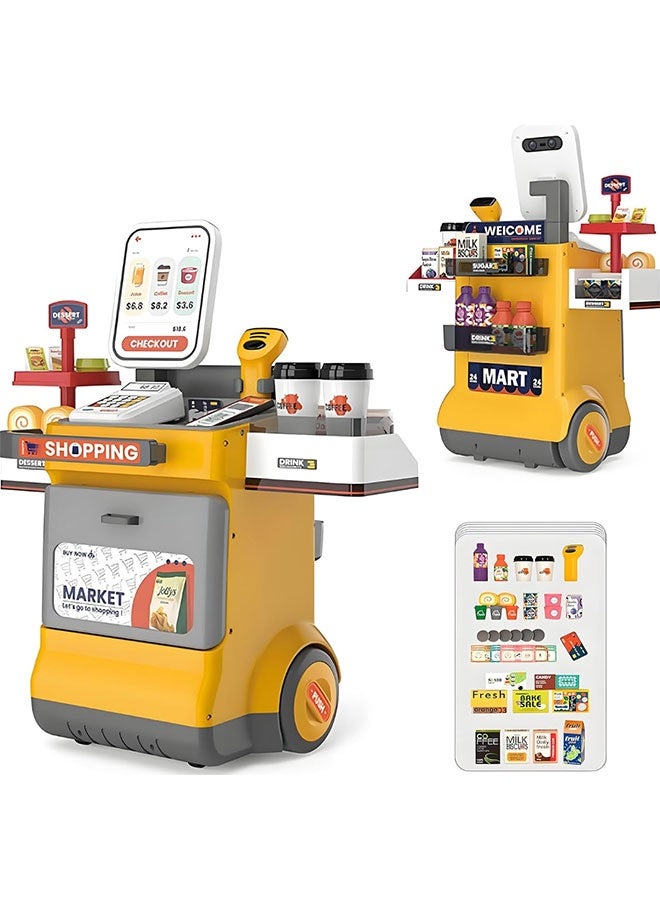 Cash Register for Kids, 48 Pcs Pretend Play Supermarket Playset with Calculator, Scanner, Pretend Money, Credit Card & Food Accessories, Educational Play Store Toy for Boys & Girls Age 3+ - Image 1