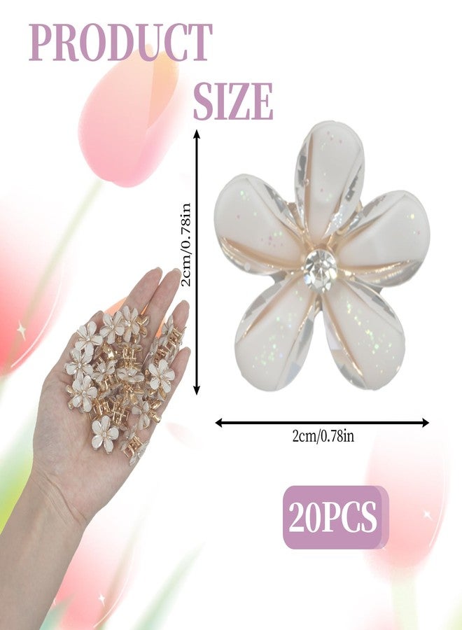 Aesnoun 20 Pcs Small Mini Flower Hair Clips, Mini White Flower Claw Design, Sweet Artificial Bangs Clips Decorative, Decorative Cute Hair Accessories for Women and Girls Party Birthday Festival (White) - Image 2