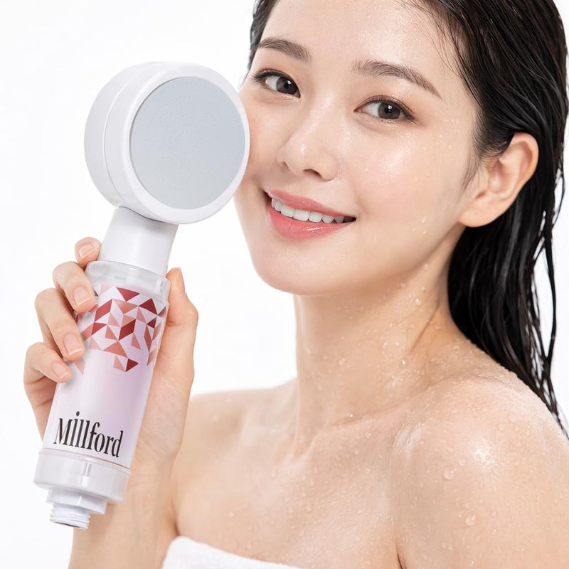 Millford Vitamin C Shower Filter Korean Acne Care Filter for Redness Relief Removes 99 Chlorine Impurities Natural Shower Infuser Detox Deep Cleanse for Face Body Breakouts Floral - Image 2