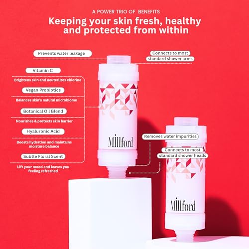 Millford Vitamin C Shower Filter Korean Acne Care Filter for Redness Relief Removes 99 Chlorine Impurities Natural Shower Infuser Detox Deep Cleanse for Face Body Breakouts Floral - Image 3