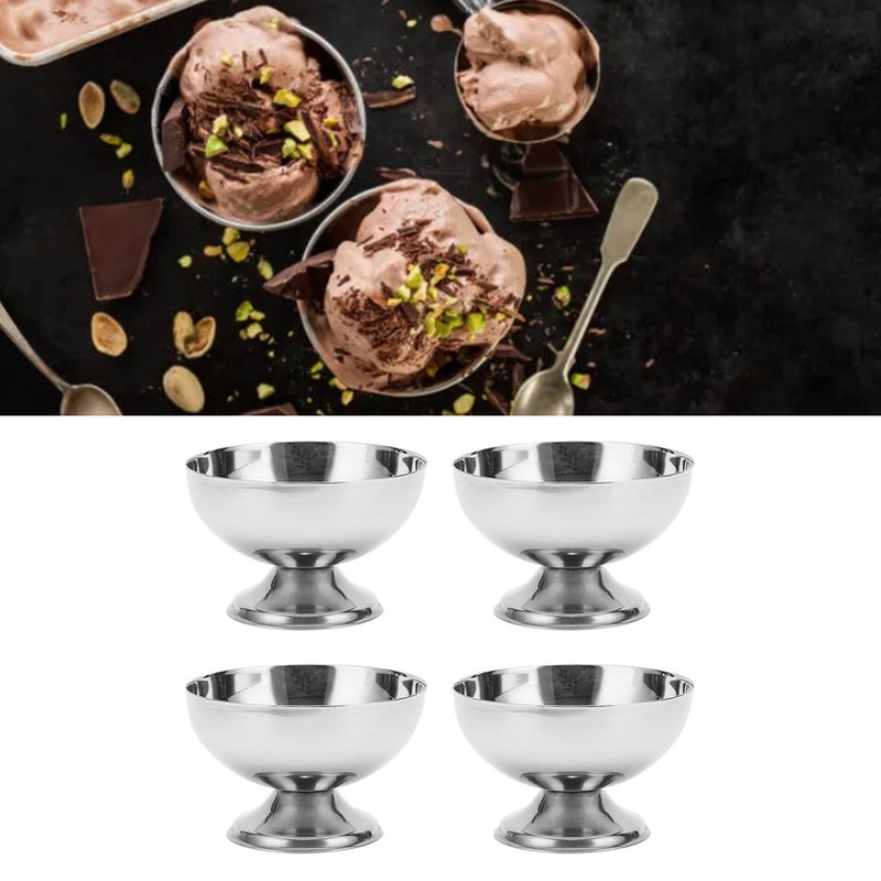 4Pcs Ice Cream Bowl Stainless Steel Food Grade Smoothing Durable Metal Dessert Bowl with Forks for Salad Cake Snacks - Image 1