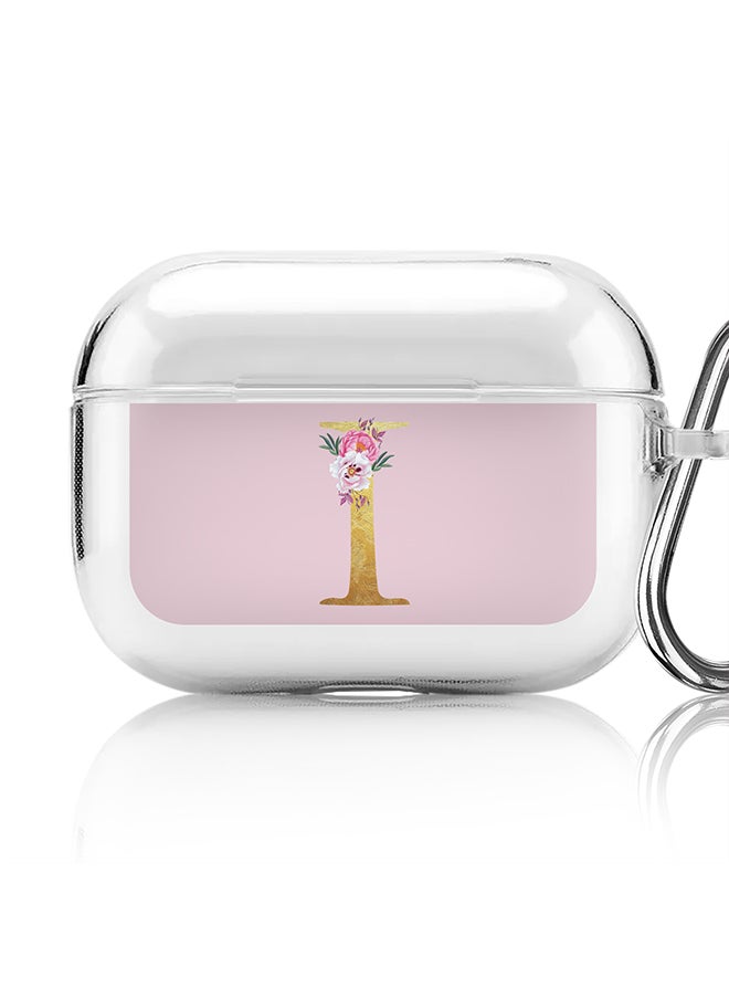 Stylizedd - Classic Clear printed Case for Apple Airpods Pro Soft TPU Gel Thin Transparent Flexible Cover - Custom Monogram Initial Letter Floral Pattern Alphabet - I (Pink ) - Image 1
