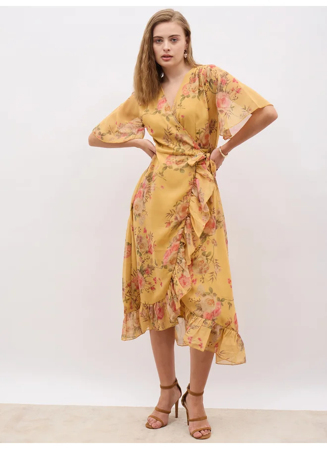 ستايلي Styli Floral Print V-Neck Wrap Midi Dress