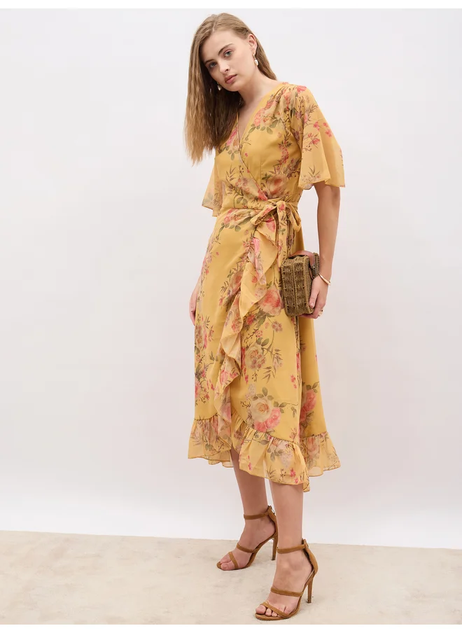 ستايلي Styli Floral Print V-Neck Wrap Midi Dress