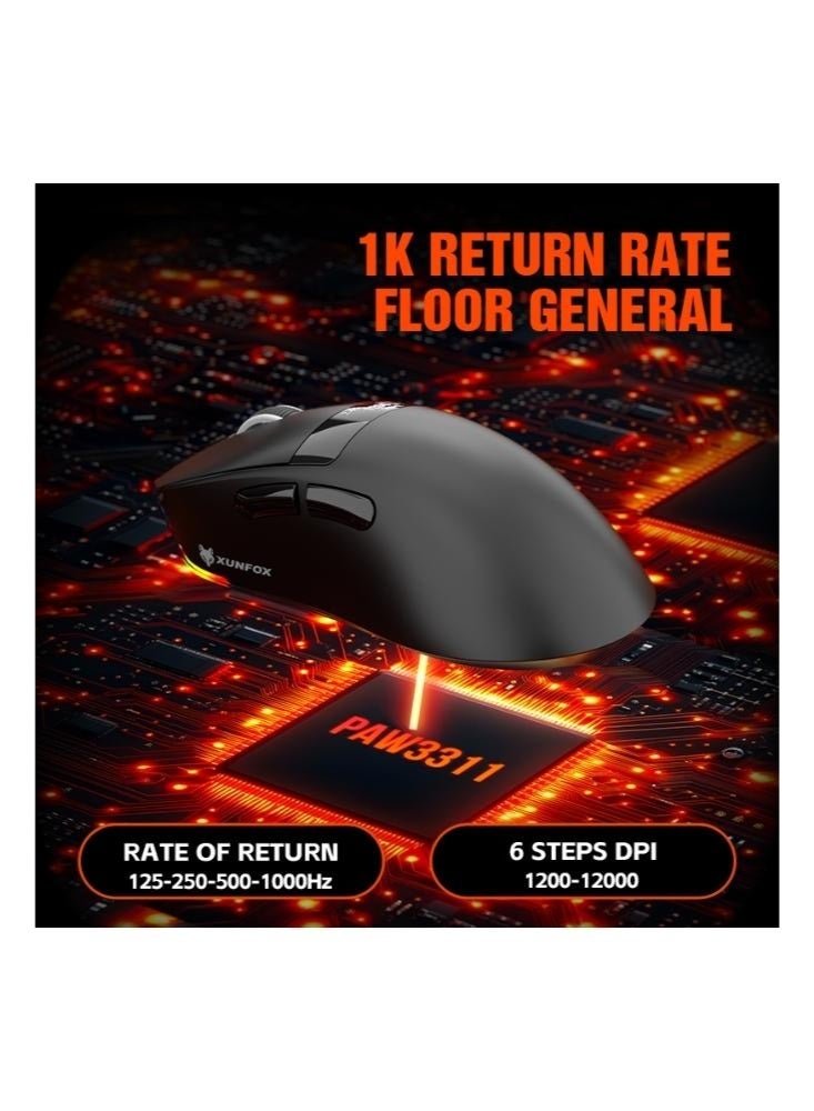 XUNFOX H9Pro Tri-mode Bluetooth Wireless Gaming Mouse with with Magnetic Charging Dock, Lightweight Anti Slip Mouse, PixArt PAW3311 Sensor, BT/2.4Ghz/Wired, for PC/MAC - Image 3