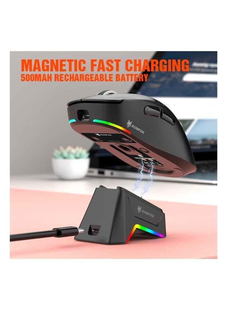 XUNFOX H9Pro Tri-mode Bluetooth Wireless Gaming Mouse with with Magnetic Charging Dock, Lightweight Anti Slip Mouse, PixArt PAW3311 Sensor, BT/2.4Ghz/Wired, for PC/MAC - Image 4