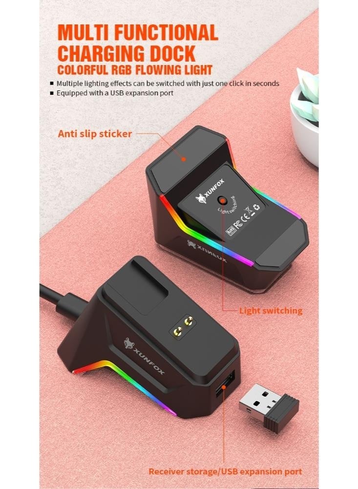 XUNFOX H9Pro Tri-mode Bluetooth Wireless Gaming Mouse with with Magnetic Charging Dock, Lightweight Anti Slip Mouse, PixArt PAW3311 Sensor, BT/2.4Ghz/Wired, for PC/MAC - Image 5