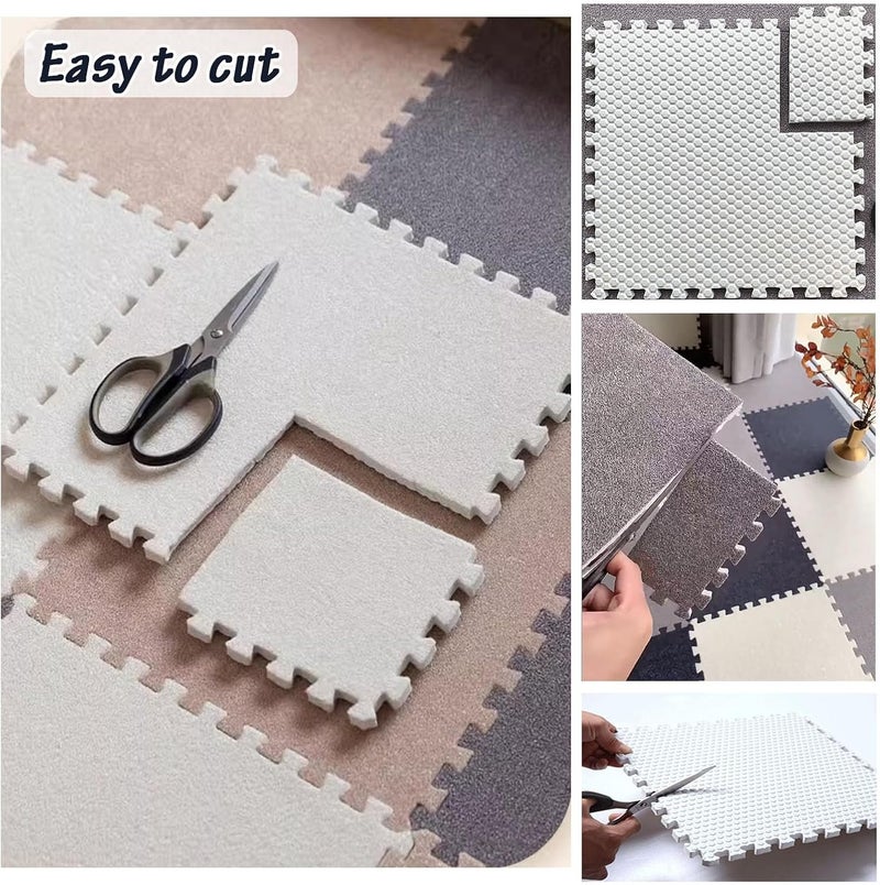 16 Pieces Plush Interlocking Square Carpet Floor Tiles,12x12 Inch Puzzle Piece Floor Mat,Puzzle Mat for Playroom,Living Room(Size:0.39 Inch,Color:Coffee) - Image 5