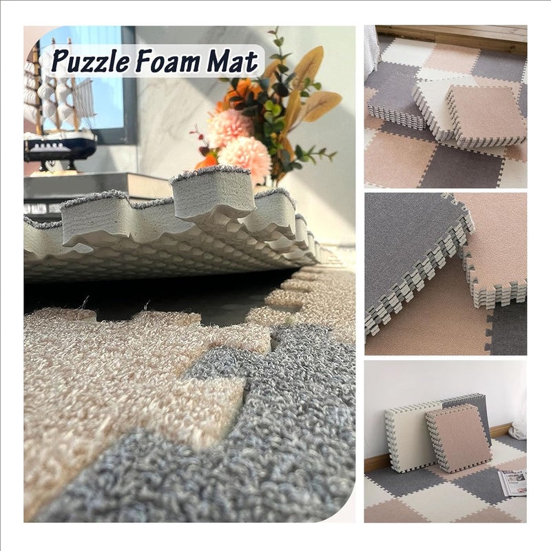 16 Pieces Plush Interlocking Square Carpet Floor Tiles,12x12 Inch Puzzle Piece Floor Mat,Puzzle Mat for Playroom,Living Room(Size:0.39 Inch,Color:Coffee) - Image 4