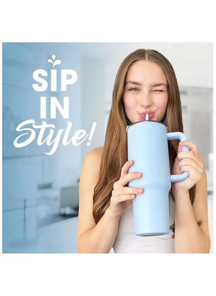 QSHOP Insulated Cup with Handle - Stainless Steel Travel  with Straw and Lid - Vacuum Coffee for Hot or Cold Drinks  - Image 2