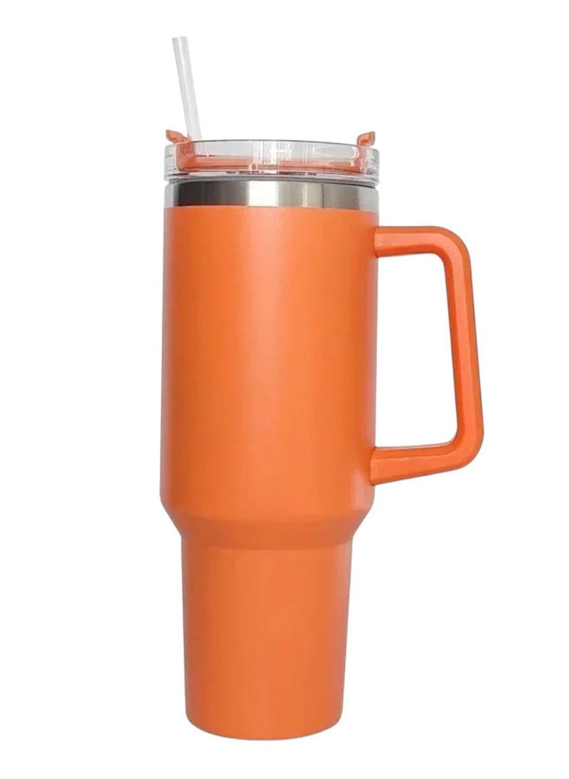 QSHOP Insulated Cup with Handle - Stainless Steel Travel  with Straw and Lid - Vacuum Coffee for Hot or Cold Drinks  - Image 1