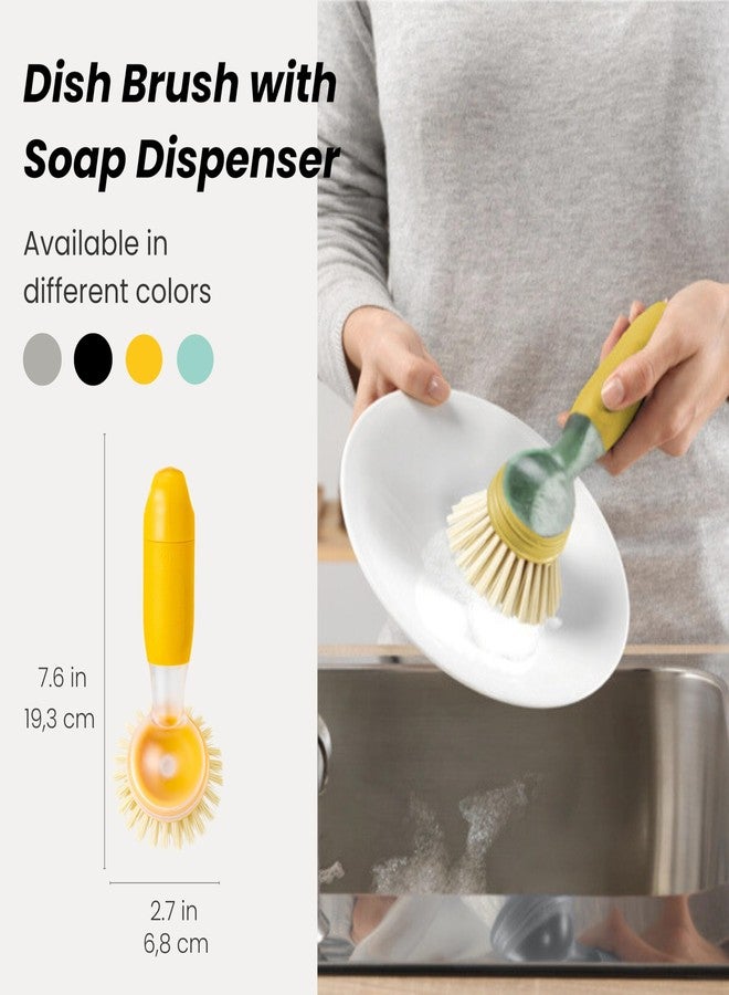 Vigar Rengo Soap Dispensing Dish Brush, Dish Brush with Soap Dispenser for Pot Scrubber, Dishes, Sink Cleaner, and Kitchen Essentials, Mustard - Image 2