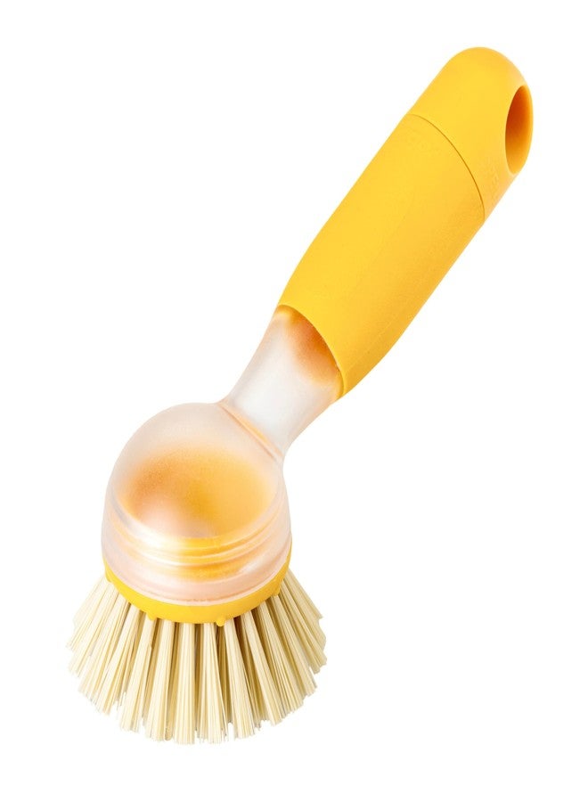 Vigar Rengo Soap Dispensing Dish Brush, Dish Brush with Soap Dispenser for Pot Scrubber, Dishes, Sink Cleaner, and Kitchen Essentials, Mustard - Image 1