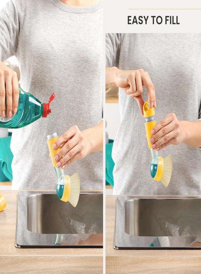 Vigar Rengo Soap Dispensing Dish Brush, Dish Brush with Soap Dispenser for Pot Scrubber, Dishes, Sink Cleaner, and Kitchen Essentials, Mustard - Image 4