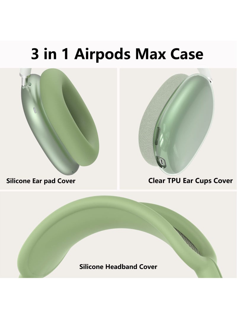 Generic - Silicone Cases Suitable for Apple AirPods Max 3-in-1 Headphones Anti-Scratch Clear Soft TPU Ear Cups Cover Headband Cover and Ear Pad Protector Case Skin Accessories (Green) - Image 1