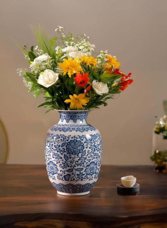 GaLouRo Blue and White Vase, Chinoiserie Porcelain for Living Room Shelf, Entryway Decor & Blue and White Home Centerpiece, Blue Vases Home Décor,11" H - Image 3