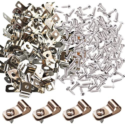 Yowlieu 100 Pcs Fence Wire Clamps with 100 Pcs Screws for 2-6 Gauge Wire Fencing, Stainless Steel Wire Clips Mount Welded Wire to Vinyl, Wood or Metal Fence - Image 1