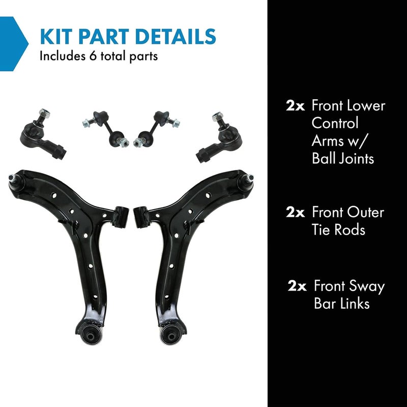 TRQ Front Steering & Suspension Kit Control Arm with Ball Joint Sway Bar Stabilizer Link Tie Rod Compatible with 2000-2005 Hyundai Accent - Image 2