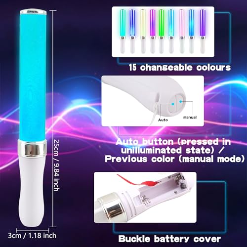 Swakuta 6 Pack LED Light Sticks 15 Colors Change Glow in the Dark Wands Multicolor Light Up Sticks Flashing Glow Wands for Wedding Club Carnival Party Birthday Concerts Favors - Image 5